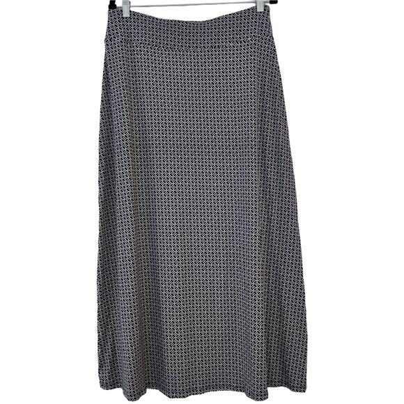 Talbots Geometric Print Pull On Stretchy Maxi Skirt Navy Blue White | Size: LP - Picture 1 of 6